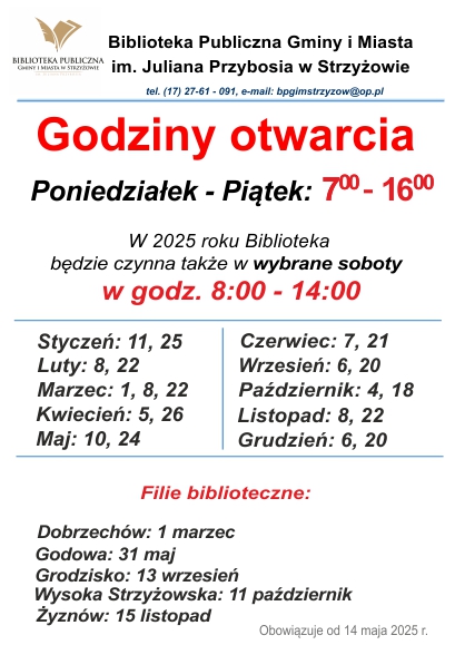 Godziny otwarcia biblioteki