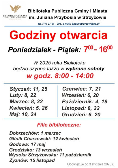 Godziny otwarcia biblioteki
